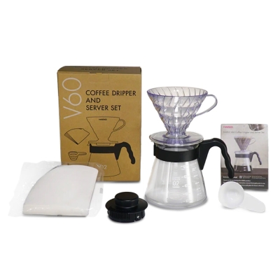 Hario V60 - Moedor de café, jarra de café, filtros de café & colher medidora - Conjunto completo